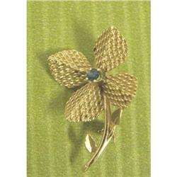 14K Yellow Gold Sapphire Flower Brooch Pin #1941818