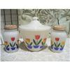 Image 1 : Fire King Tulips Range Set Grease Jar Shakers #1942163