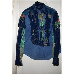 Vintage Decorated Ruffled Chambray Shirt #1942211