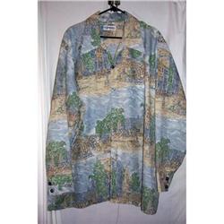Vintage City Scene Green White Disco Shirt #1942213