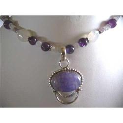 Amethyst~Rainbow moonstone~ sterling necklace #1942230