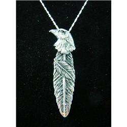 Unique Eagle w/Feather Sterling Silver Pendant #1942290