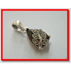 Blood Garnet Marcasite Sterling Silver Pendant #1942296