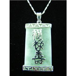 Jade "Joy, Wealth, Life Sterling Silver Pendant#1942312