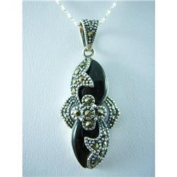 Onyx & Marcasite Sterling Silver Pendant #1942318