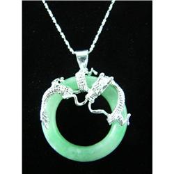 Green Jade & Dragon Sterling Silver Pendant #1942417