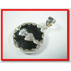 Black Marble & Hearts Sterling Silver Pendant #1942431