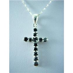 Faceted Onyx Cross Sterling Silver Pendant #1942433