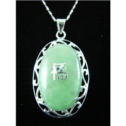 Jade Chinese"Happiness" Sterling Silver Pendant#1942446