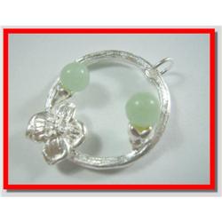 Jade Bead & Flower Sterling Silver Pendant #1942456