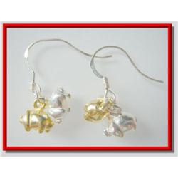 Piggy Lovers Dangle Sterling Silver Earrings #1942688
