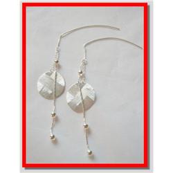 Textured Disk & Bead Sterling Silver Earrings #1942717