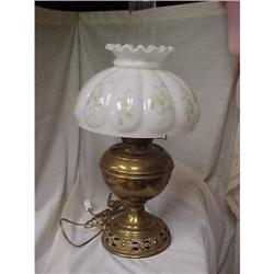 Brass Oil Lamp With Glass Shade #1942896