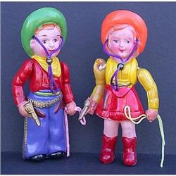 old vintage CELLULOID Cowgirl Cowboy Dolls #1943237