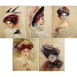 5 old vintage VICTORIAN LITHO PRINTS * ladies #1943248