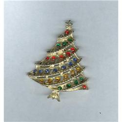 Vintage Christmas Tree w/ Rhinestones Pin  #1943346