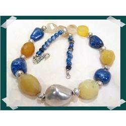 Golden Chalcedony Lapis Gemstone Choker~80 #1943583