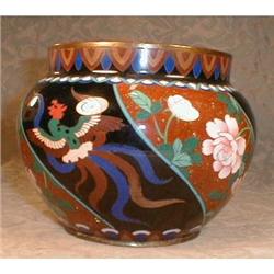 CLOISONNE Cachepot PHOENIX & Peonies - ANTIQUE #1943714