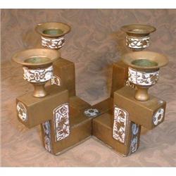 CHINESE Brass CANDLE Holders ENAMEL Decoration #1943764