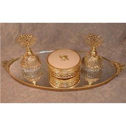 Globe VANITY Set PERFUME Powder MIRROR Tray #1943765