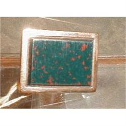 GREEN BloodSTONE Stud BUTTON 14K - ANTIQUE - #1943830