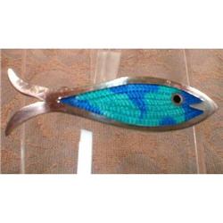 MEXICAN Sterling ENAMEL Fish PIN Signed - DNE #1943835