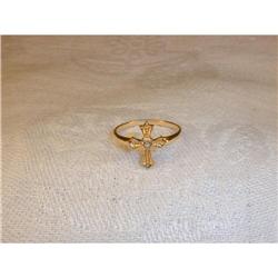 Estate 14K YG Yellow Gold Diamond Cross Ring #1944271