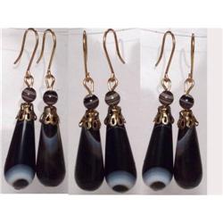 Banded AGATE MOURNING Victorian earrings #1944383