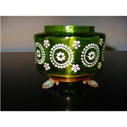 green glass decorated vintage footed jar! #1944403