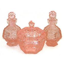 Pink Depression Glass Perfume Bottle Vanity Set#1958146