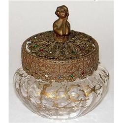 Brass Rhinestone Studded Ballerina Powder Jar #1958295