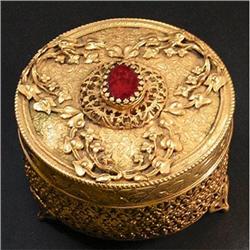 Jeweled, Glass and Brass Dresser Jar #1958299