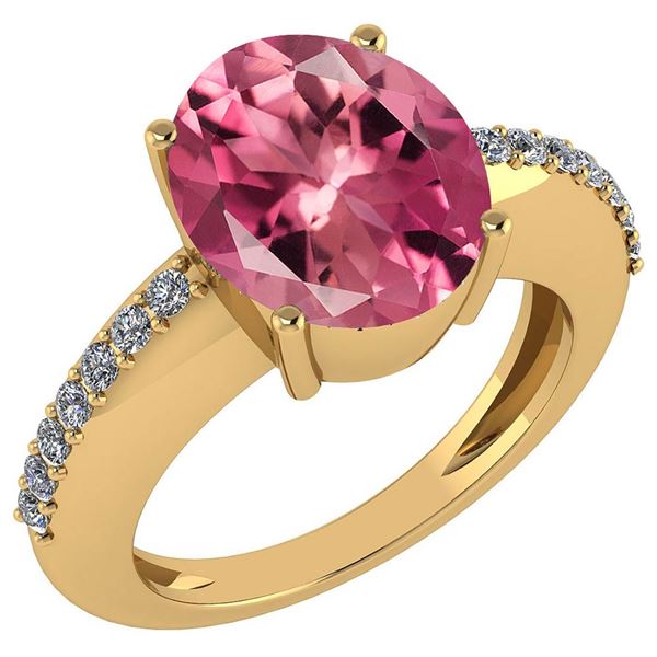Certified 5.30 Ctw Pink Tourmaline And Diamond VS/SI1 R