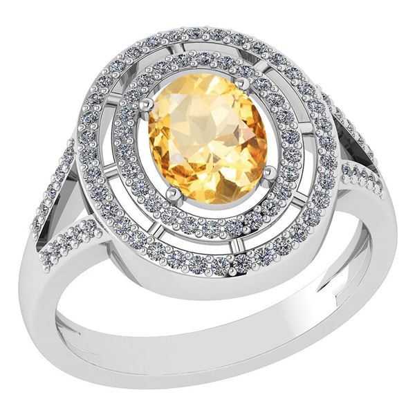 Certified 1.66 Ctw Citrine And Diamond 14k White Gold H