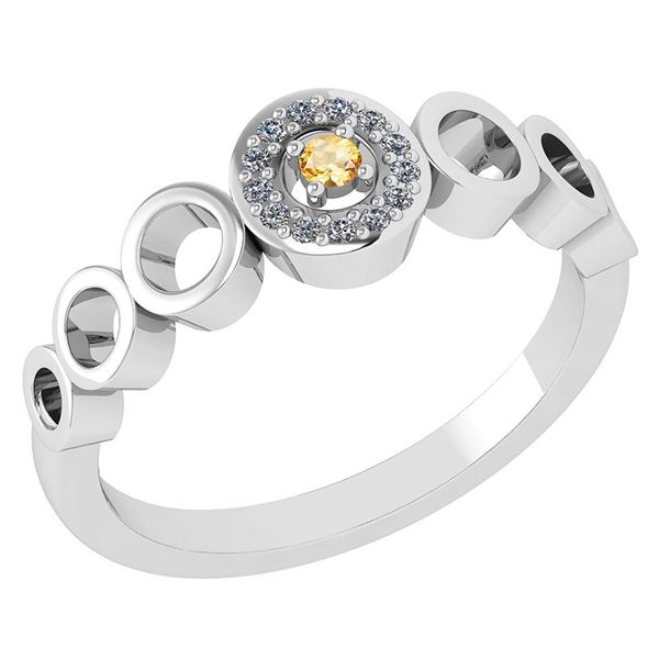 Certified 0.09 Ctw Citrine And Diamond 14k White Gold H