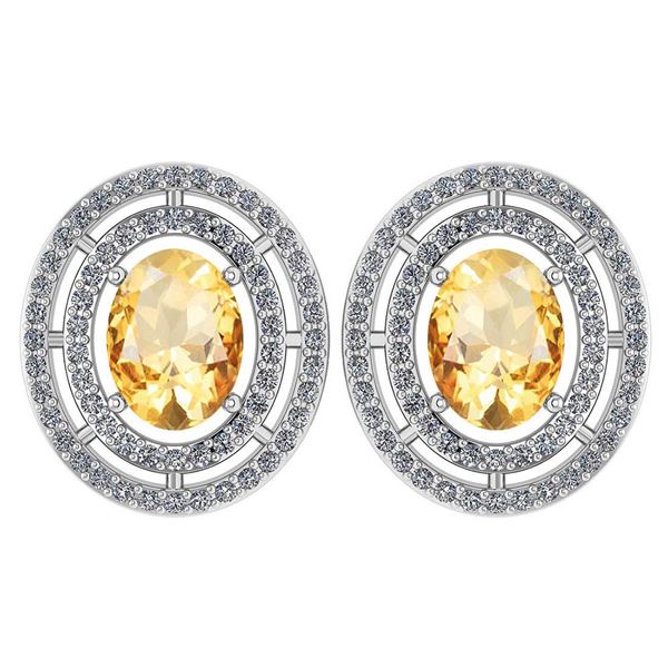 Certified 3.12 Ctw Citrine And Diamond 18K White Gold H