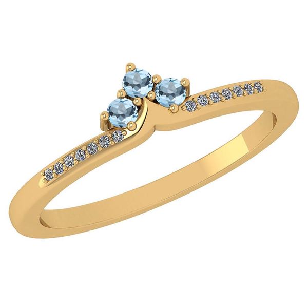 Certified 0.13 Ctw Aquamarine And Diamond 14k Yellow Go