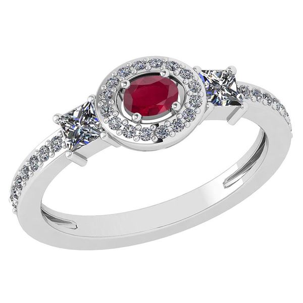Certified 0.77 Ctw Ruby And Diamond 14k White Gold Halo
