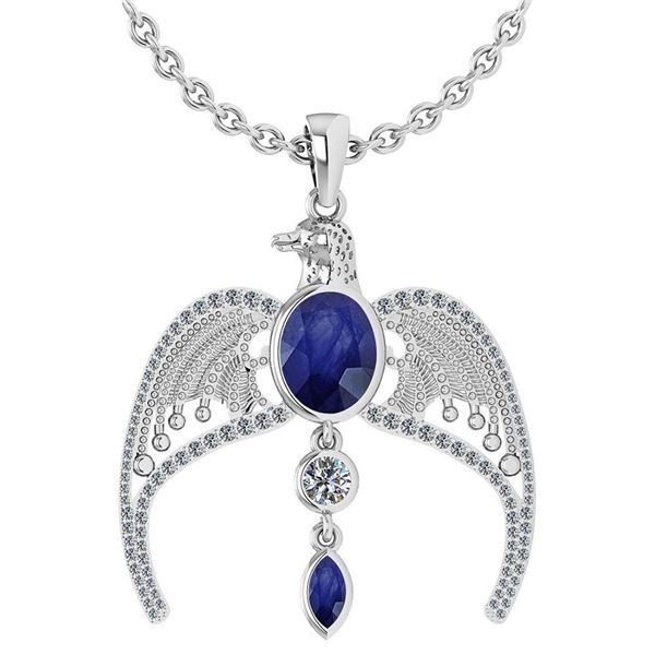 Certified 3.41 Ctw Blue Sapphire And Diamond Eagle Neck