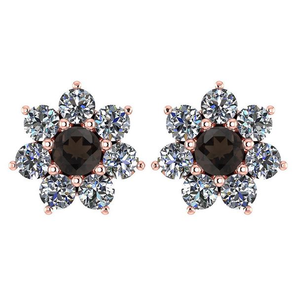 Certified 1.86 Ctw Smoky Quarzt And Diamond 18K Rose Go