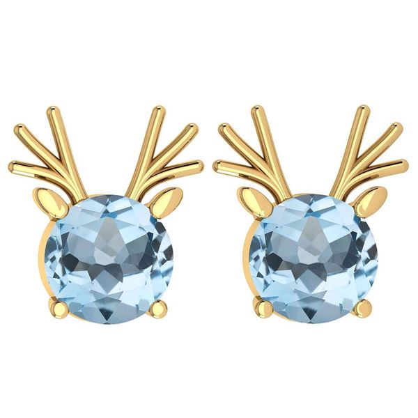 Certified 12.00 Ctw Blue Topaz Stud Earrings 14K Gold Y