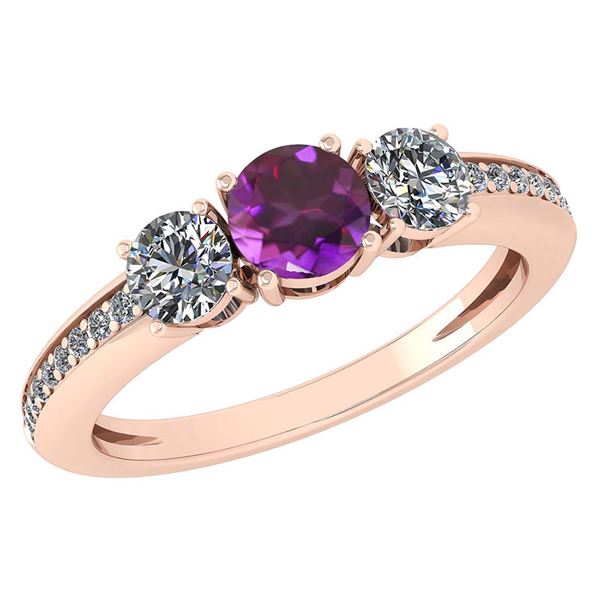 Certified 1.06 Ctw Amethyst And Diamond Wedding/Engagem