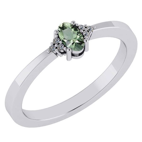 Certified 0.24 Ctw Green Amethyst And Diamond 18K White