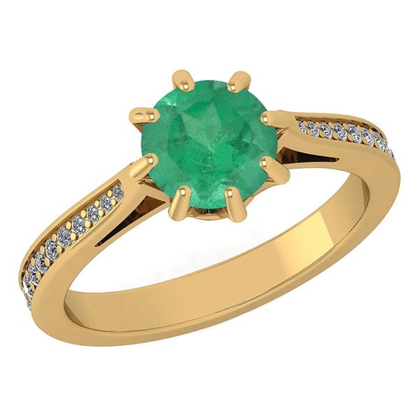 Certified 1.14 Ctw Emerlad And White Diamond Wedding/En