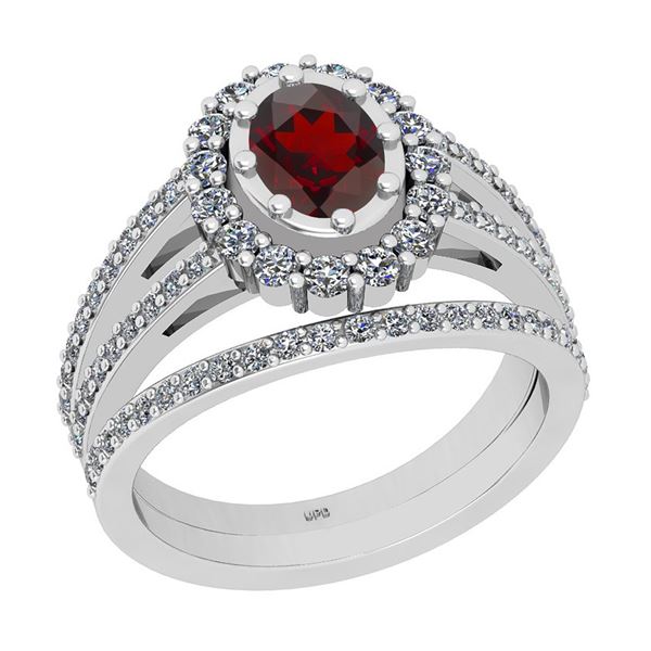 Certified 1.59 Ctw I2/I3 Garnet And Diamond 14K White G
