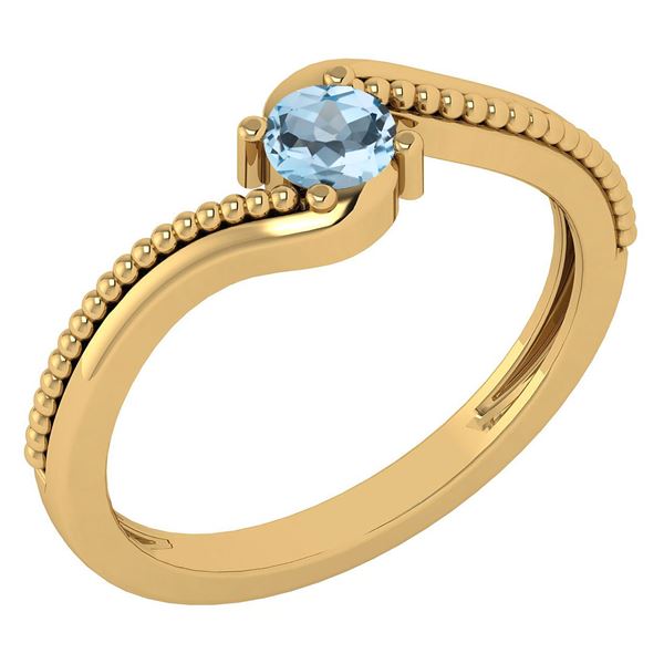Certified 0.50Ctw Genuine Aquamarine 14K Yellow Gold Ri