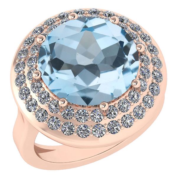 Certified 7.30 Ctw Blue Topaz And Diamond VS/SI1 Halo R