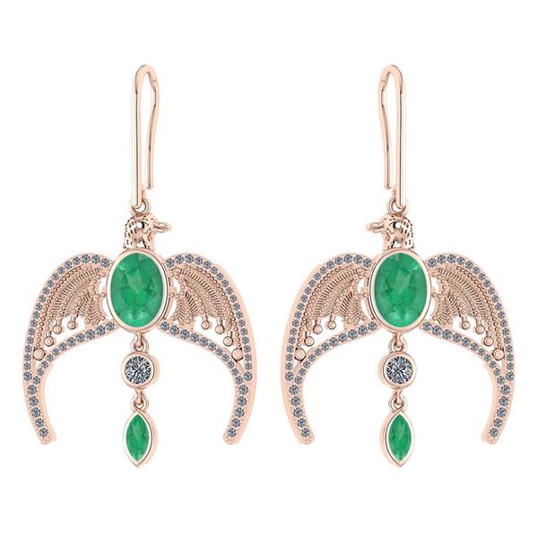 Certified 3.46 Ctw Emerlad And Diamond Eagle Wire Hook