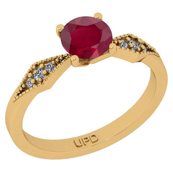 Certified 0.56 Ctw SI2/I1 Ruby And Diamond 14K Yellow G