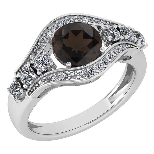 Certified 1.80 Ctw Smoky Quartz And Diamond VS/SI1 Ring